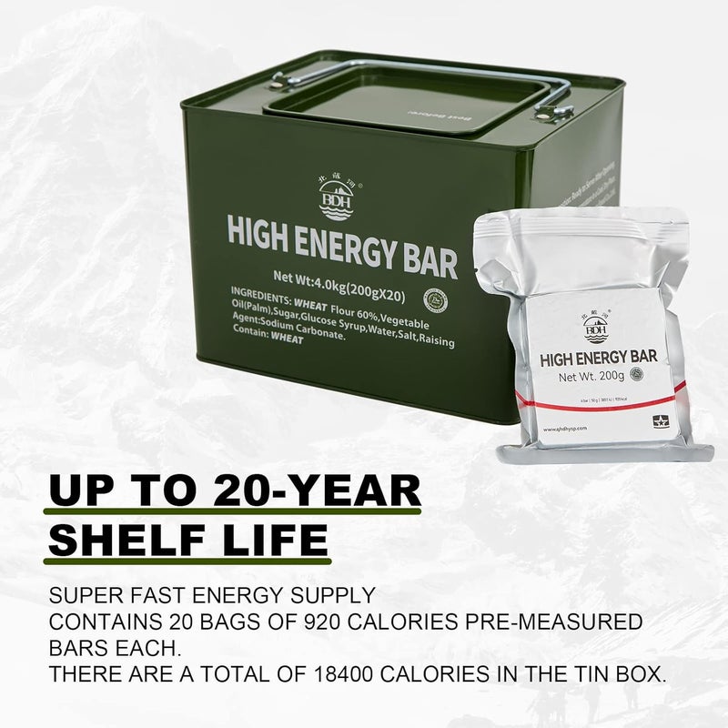 BDH Emergency Food Rations Meal Ready To Eat, Long Self Life 18400 Calorie Survival Tabs Perfect for Camping, Hiking, Army Outdoor Disaster, 20 Pack with Tin Box - Image 3